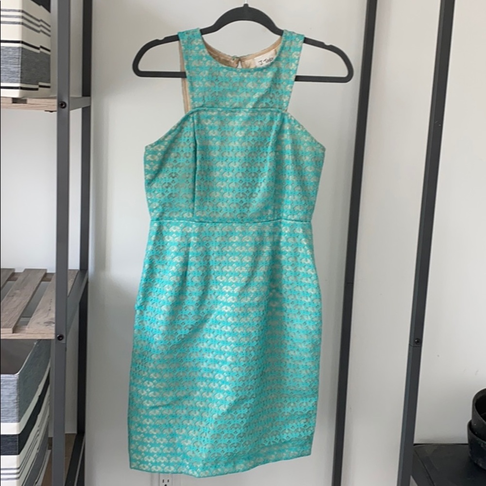 Teal lace form-fitting dress